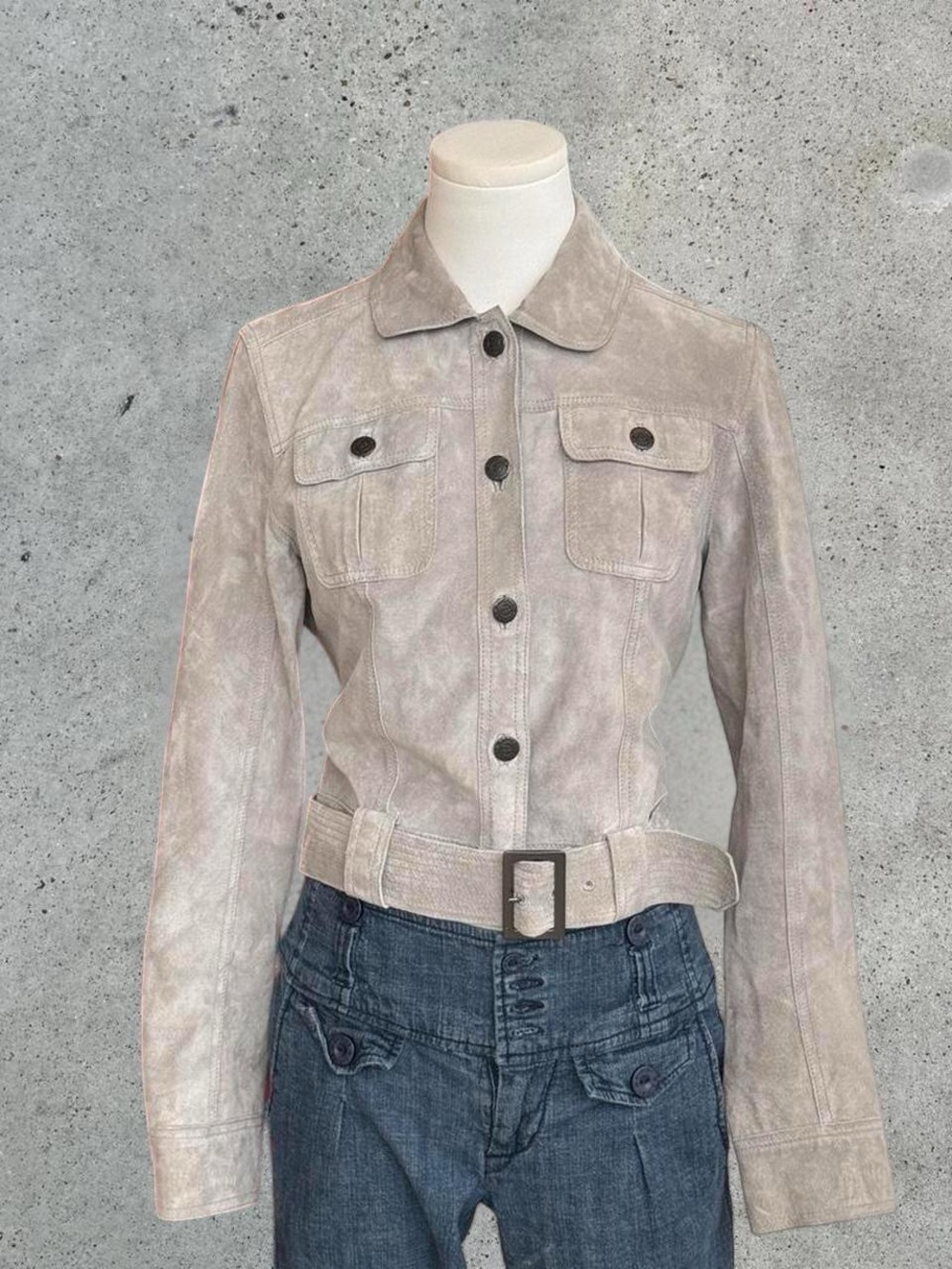 Proenza Schouler Light Beige Suede Belted Jean Jacket